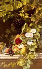 Fruit Canvas Paintings - A Still Life With Fruit, Flowers And A Vase